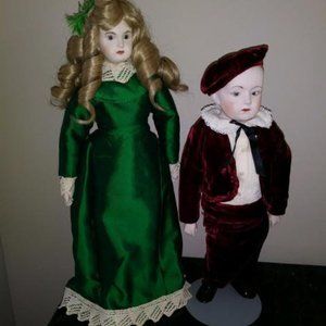 Christmas Holiday Bisque Dolls Set